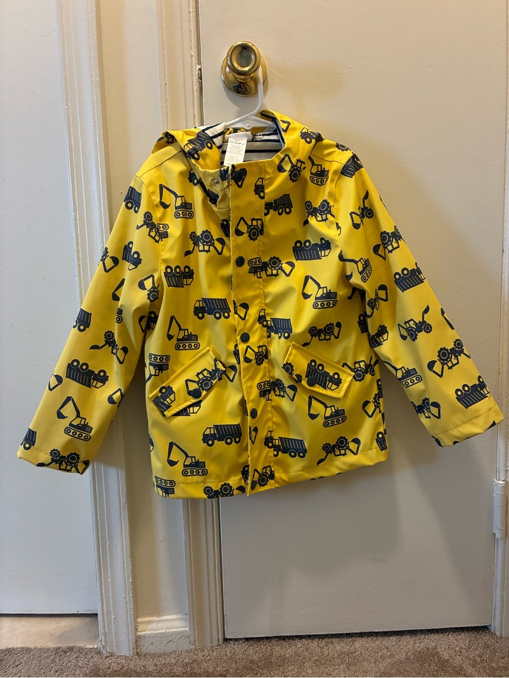 Kids Yellow Construction-Print Hooded Raincoat